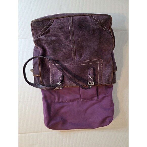 Vtg Coach Hampton Suede Book Tote Shoulder Bag Purse Plum Purple Silver F10411 - Picture 4 of 12